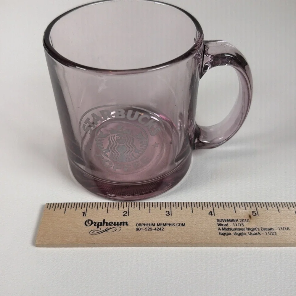 Vintage Starbucks Coffee Mug 1990s Clear Rose Pink Glass Etched Logo Made in USA